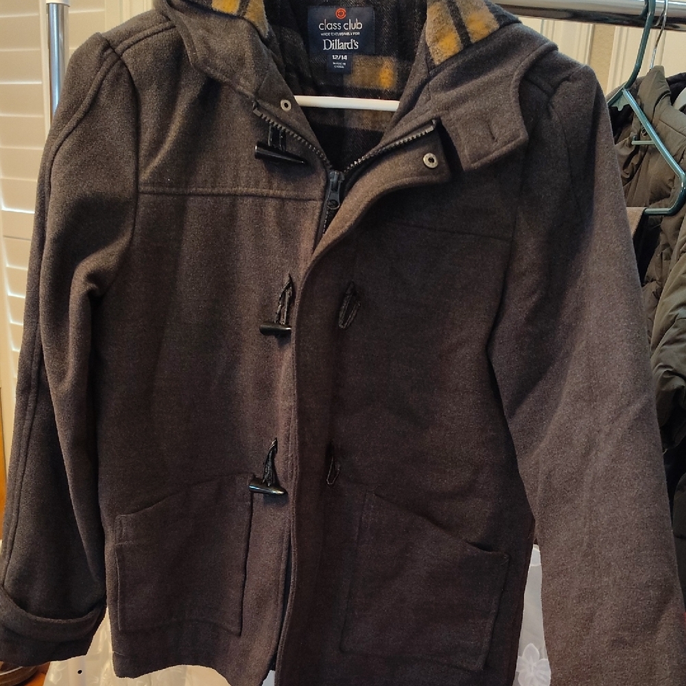 Class Club Dillard's Charcoal Hooded Toggle Jacket Kid's Size 12/14